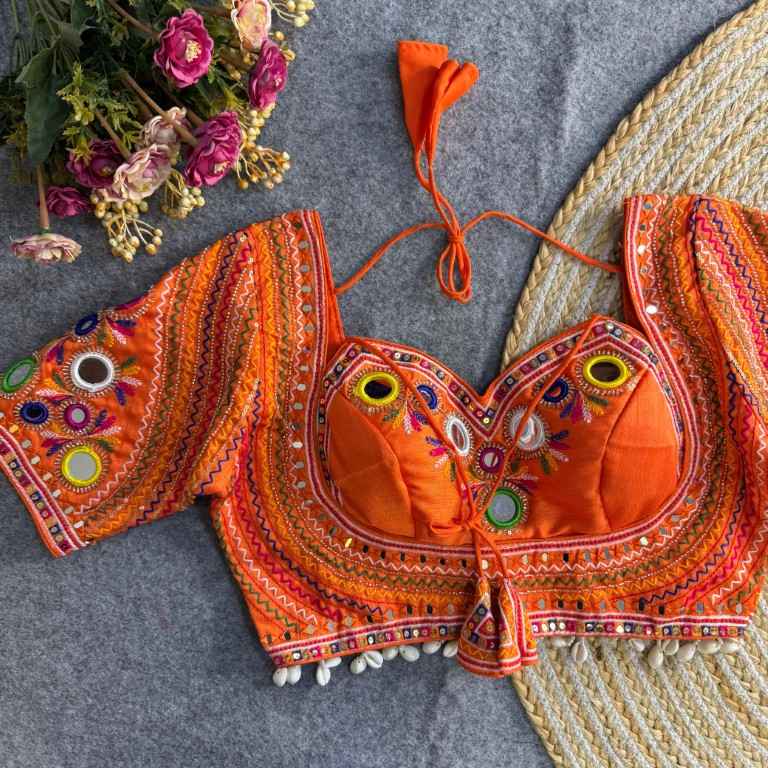 HEAVY ITALIAN SILK MIRROR WORK WITH HANDWORK GAMTHI BLOUSE AT WHOLESALE PRICE