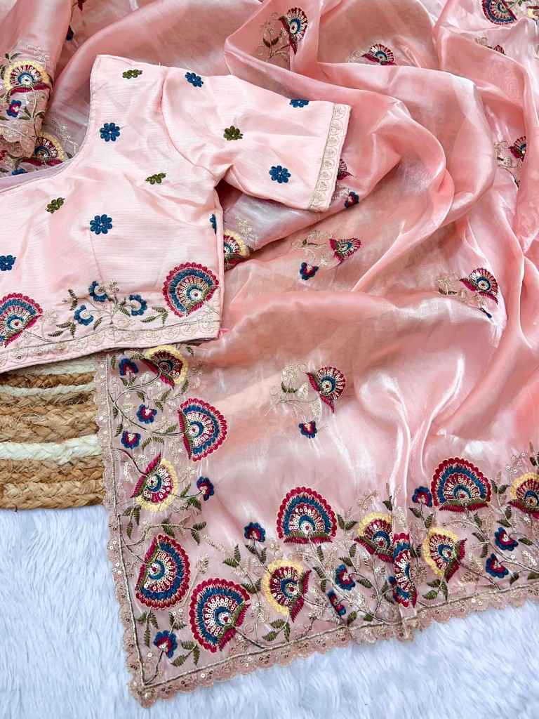 JIMMY CHOO WITH SEQNCE AND ZARI SEQUENCE EMBROIDERY WORK SAREE AT WHOLESALE PRICE