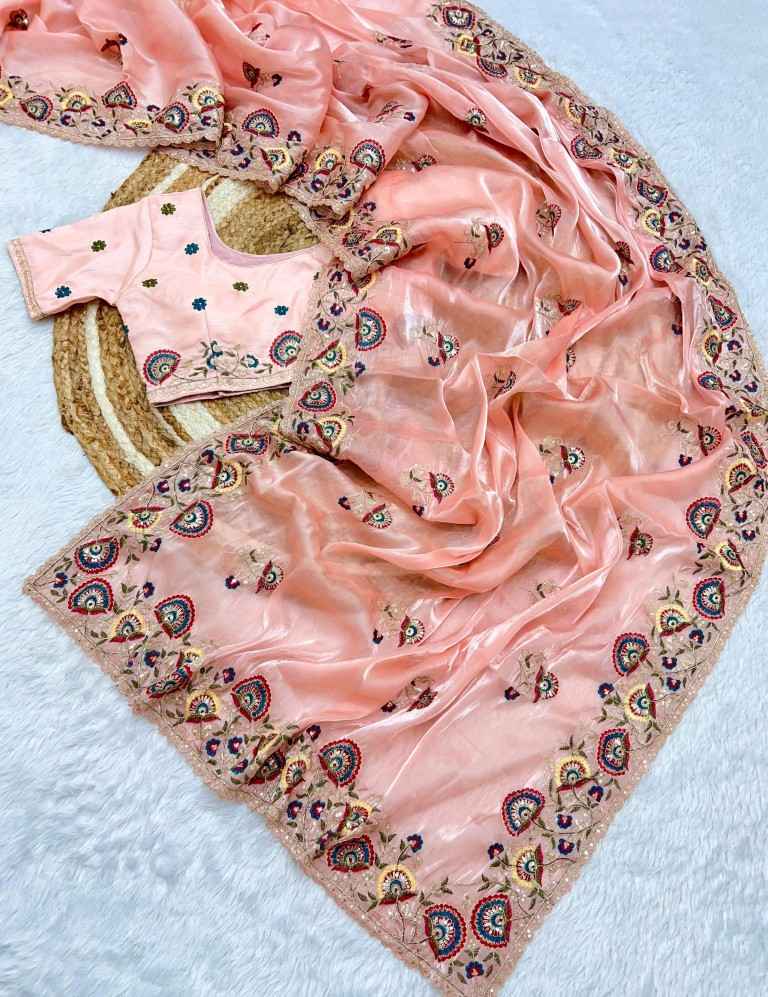 JIMMY CHOO WITH SEQNCE AND ZARI SEQUENCE EMBROIDERY WORK SAREE AT WHOLESALE PRICE