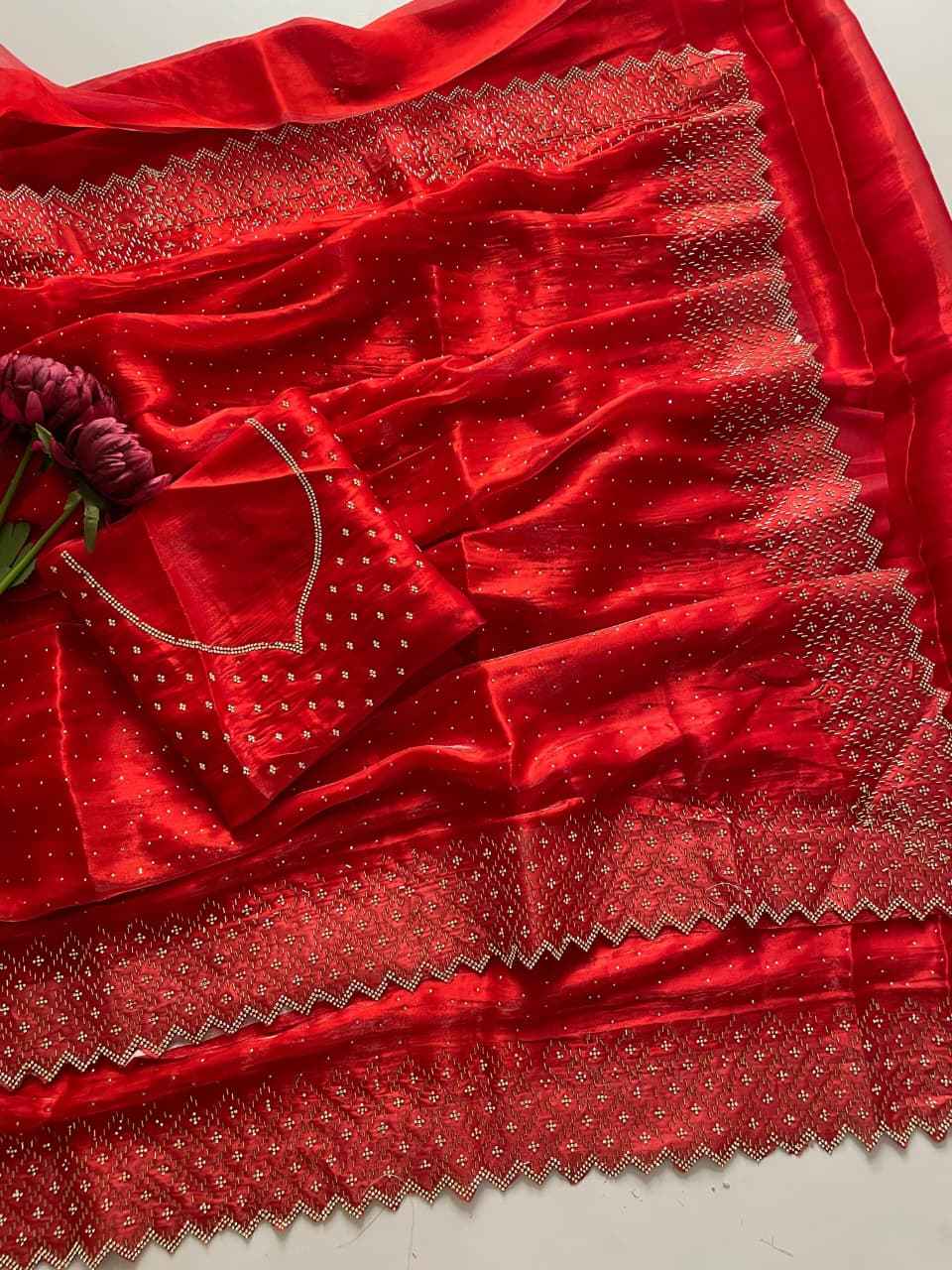 PURE JIMMU CHU HEAVY ZARKHAN & DIAMOND WORK SAREE AT WHOLESALE PRICE