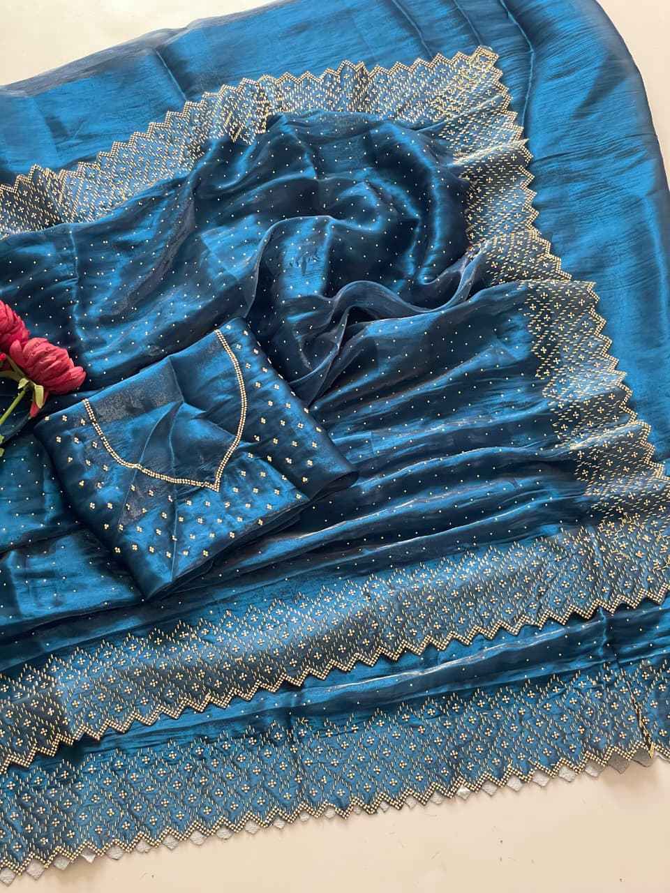 PURE JIMMU CHU HEAVY ZARKHAN & DIAMOND WORK SAREE AT WHOLESALE PRICE