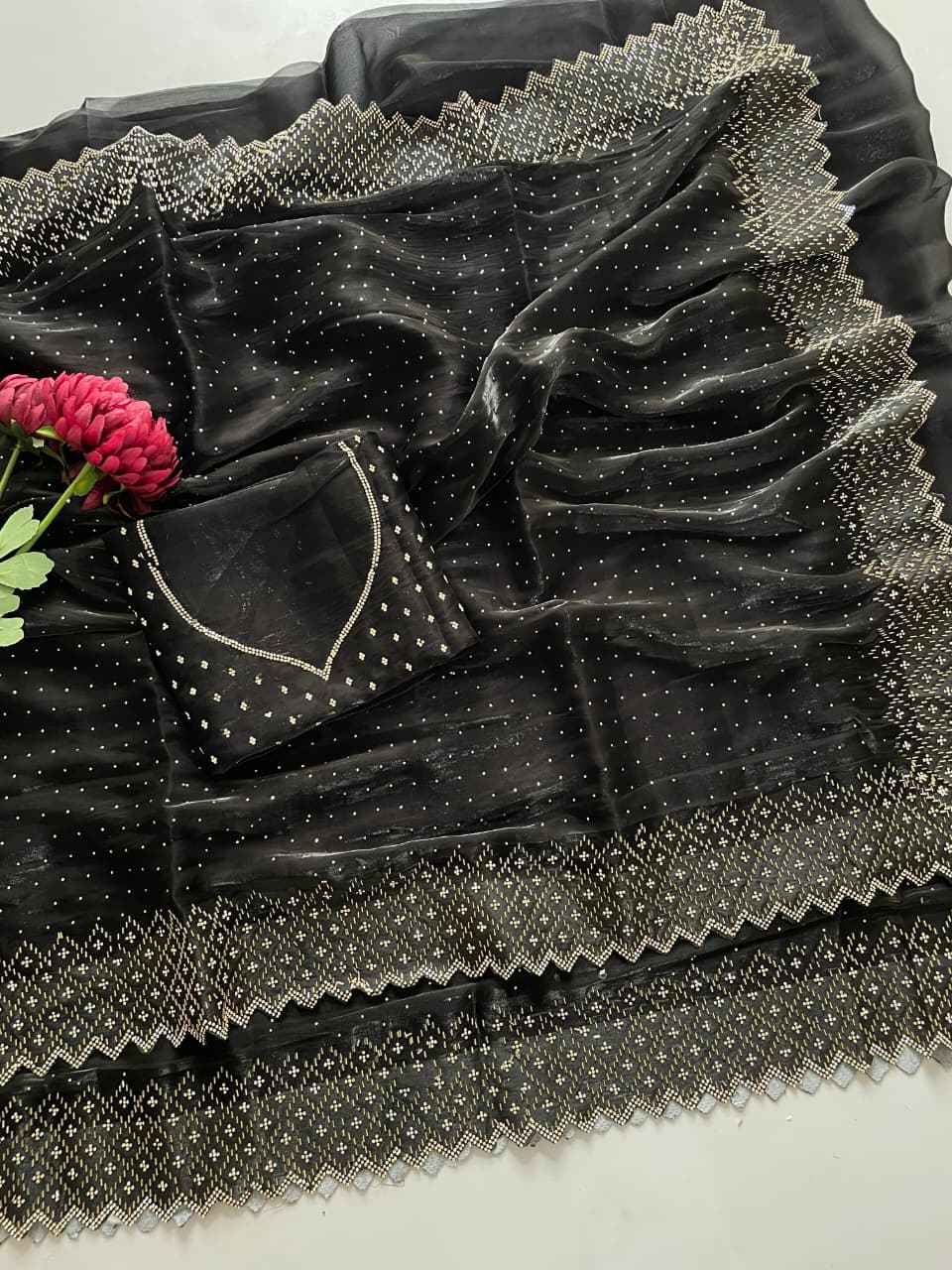 PURE JIMMU CHU HEAVY ZARKHAN & DIAMOND WORK SAREE AT WHOLESALE PRICE