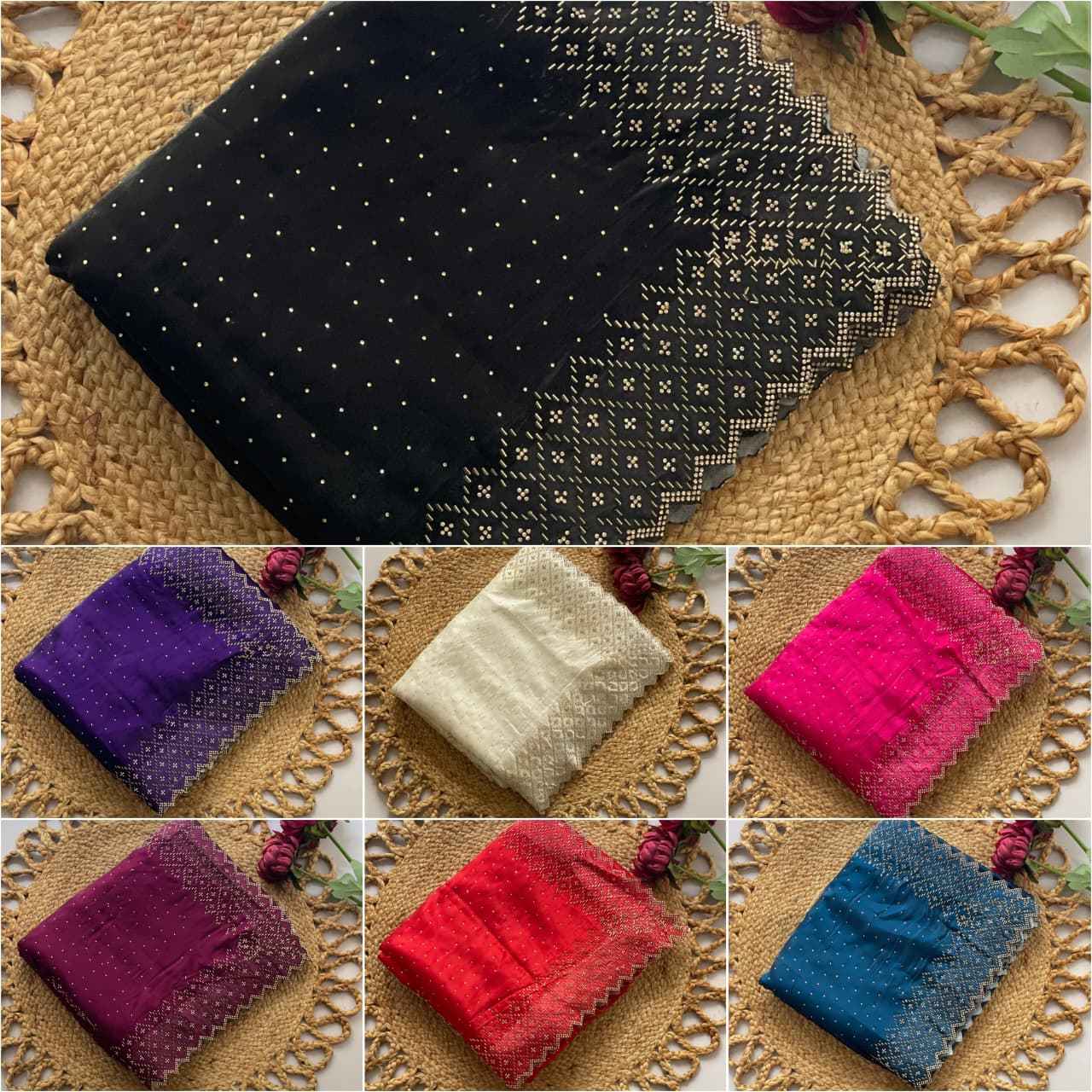 PURE JIMMU CHU HEAVY ZARKHAN & DIAMOND WORK SAREE AT WHOLESALE PRICE