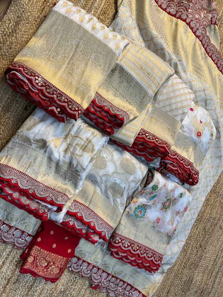 PURE KHADI SILK ZARI WEAVING RED EMBROIDERY WORK SAREE AT WHOLESALE PRICE