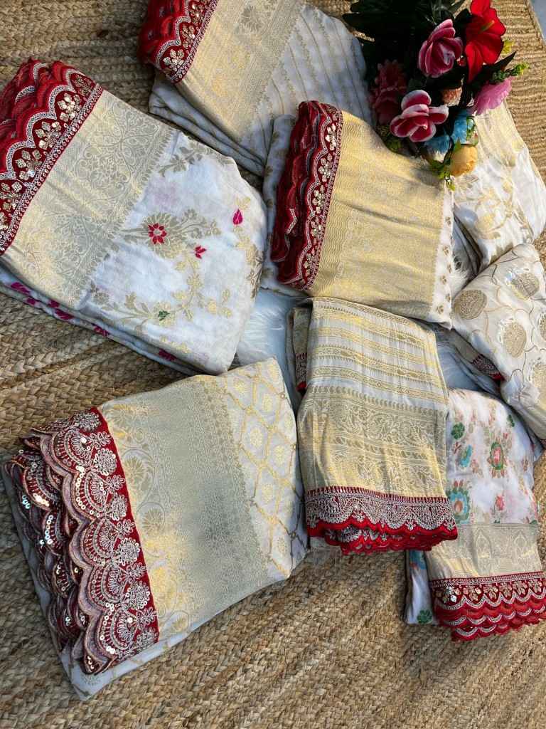 PURE KHADI SILK ZARI WEAVING RED EMBROIDERY WORK SAREE AT WHOLESALE PRICE