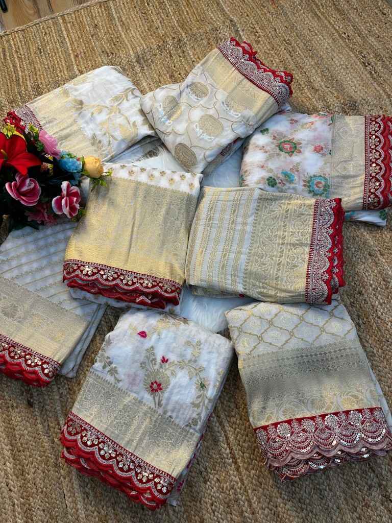 PURE KHADI SILK ZARI WEAVING RED EMBROIDERY WORK SAREE AT WHOLESALE PRICE