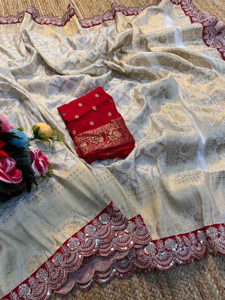 PURE KHADI SILK ZARI WEAVING RED EMBROIDERY WORK SAREE AT WHOLESALE PRICE