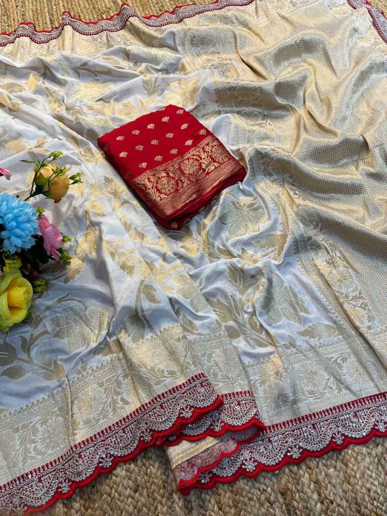 PURE KHADI SILK ZARI WEAVING RED EMBROIDERY WORK SAREE AT WHOLESALE PRICE