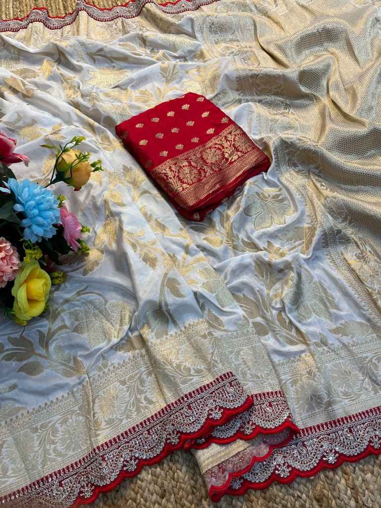 PURE KHADI SILK ZARI WEAVING RED EMBROIDERY WORK SAREE AT WHOLESALE PRICE