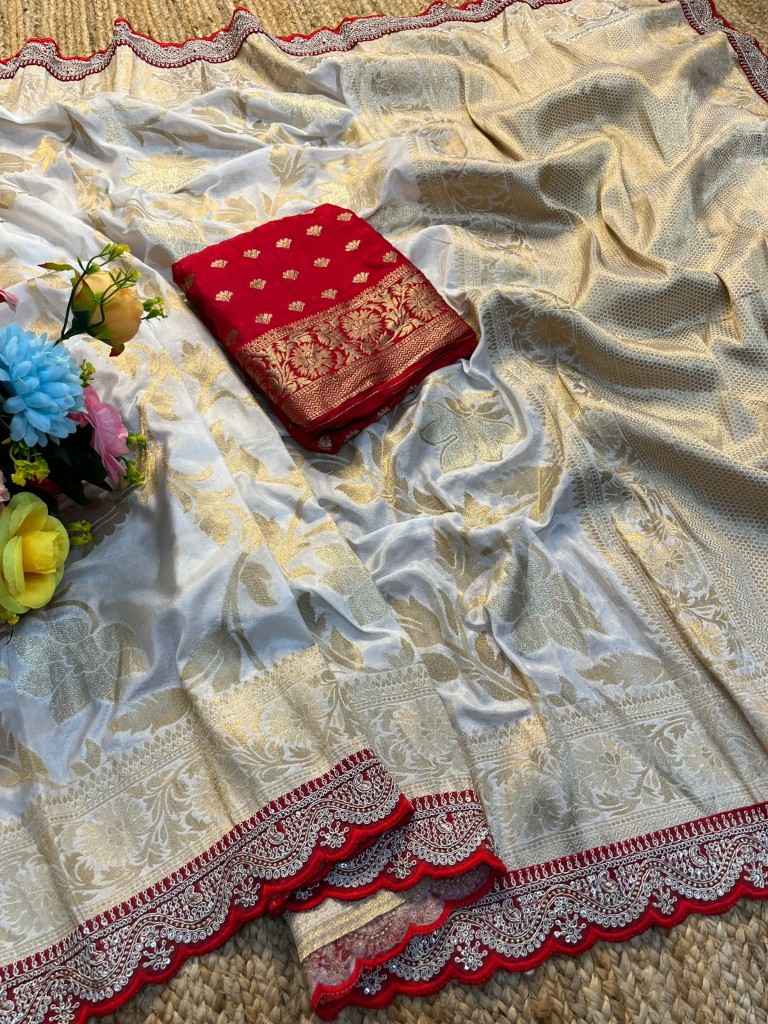PURE KHADI SILK ZARI WEAVING RED EMBROIDERY WORK SAREE AT WHOLESALE PRICE