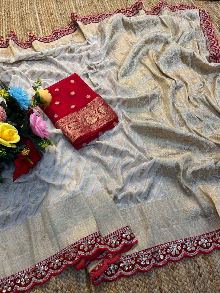 PURE KHADI SILK ZARI WEAVING RED EMBROIDERY WORK SAREE AT WHOLESALE PRICE