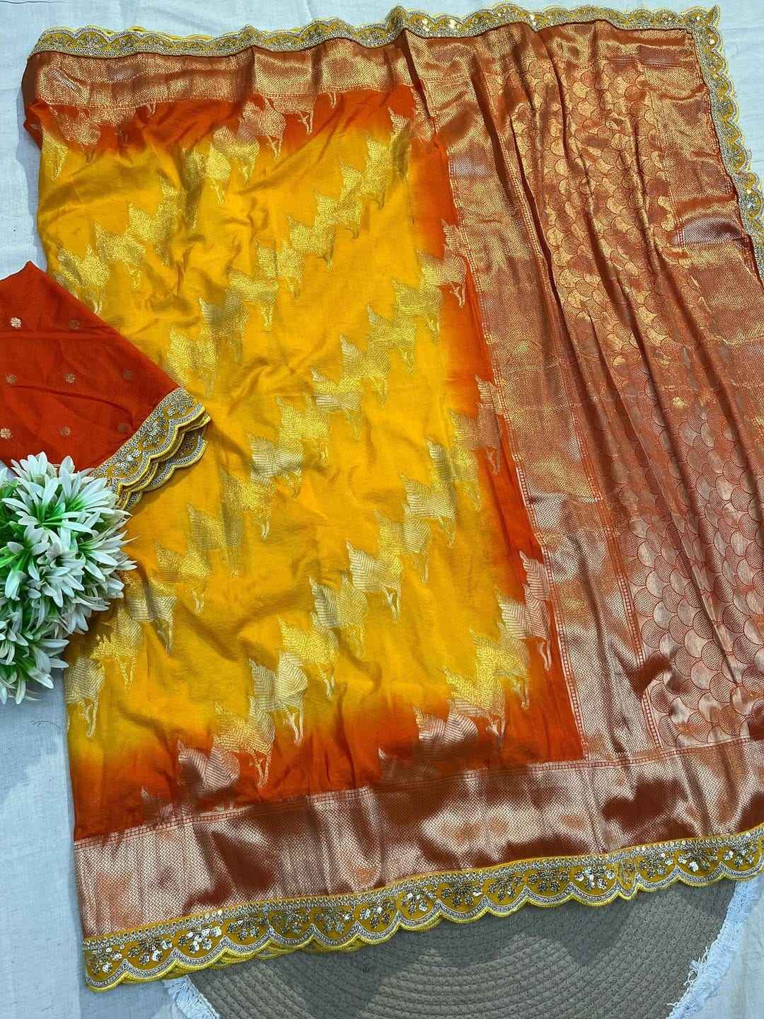PURE SOFT KHADI GEORGETTE SILK ZARI WOOVEN PALLU SAREE AT WHOLESALE PRICE