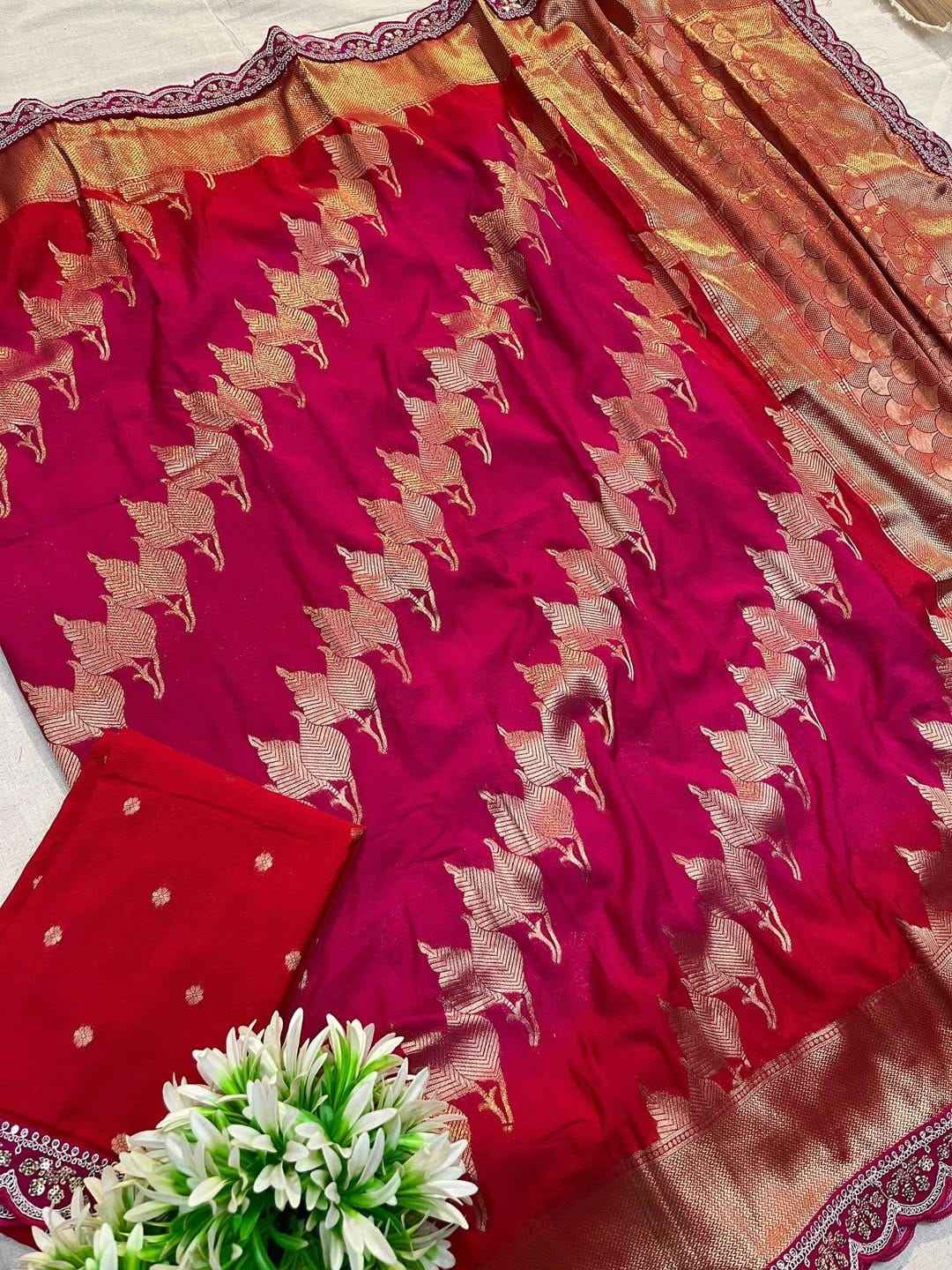 PURE SOFT KHADI GEORGETTE SILK ZARI WOOVEN PALLU SAREE AT WHOLESALE PRICE