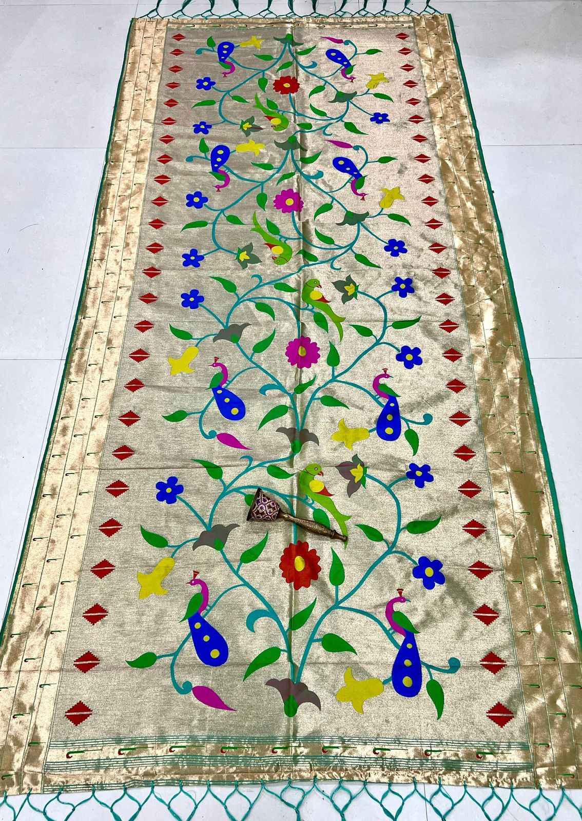 SOFT JARI AND SILK PARROT AND PEACOCK DESIGN DUPATTA AT WHOLESALE PRICE