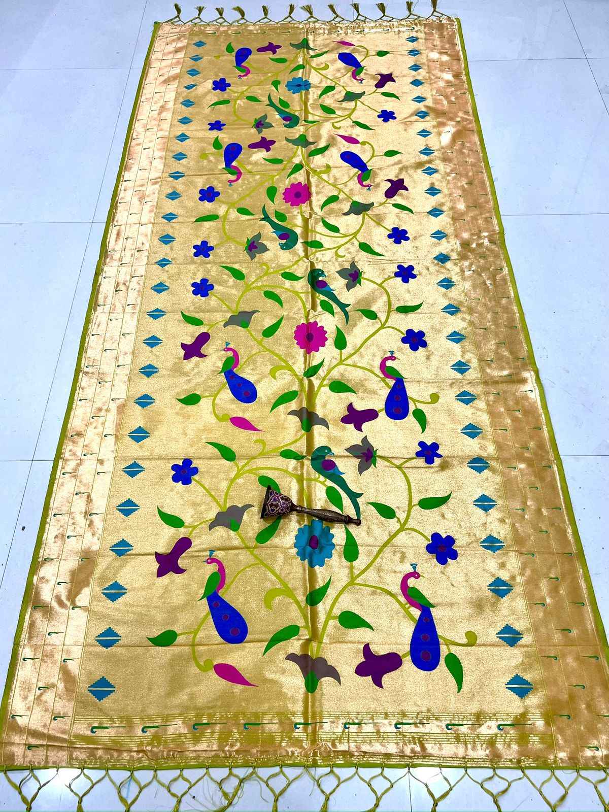 SOFT JARI AND SILK PARROT AND PEACOCK DESIGN DUPATTA AT WHOLESALE PRICE
