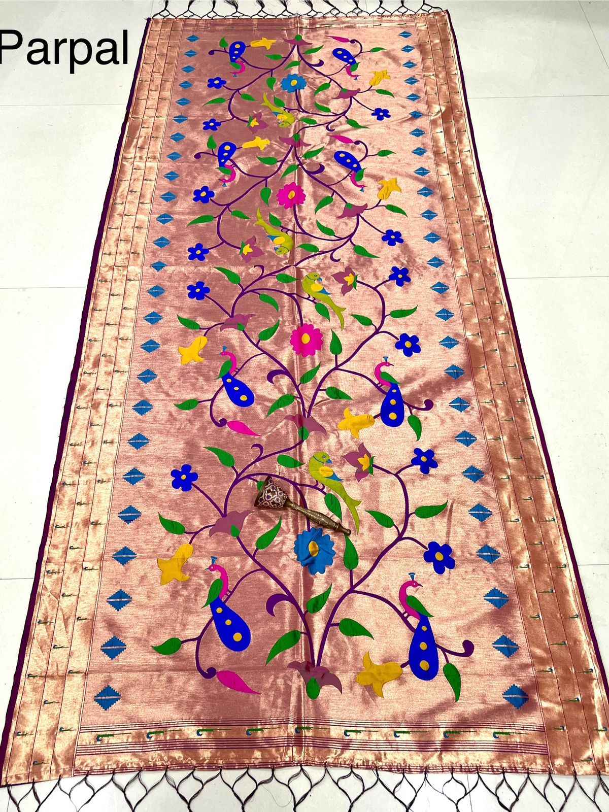 SOFT JARI AND SILK PARROT AND PEACOCK DESIGN DUPATTA AT WHOLESALE PRICE