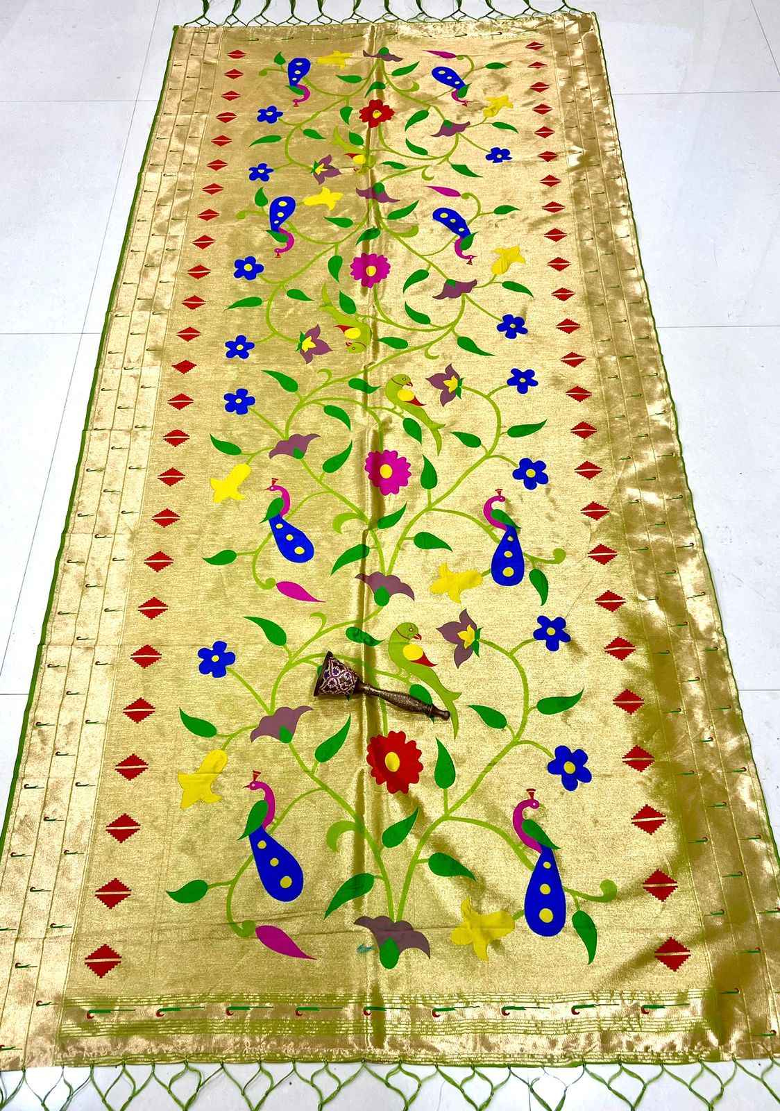 SOFT JARI AND SILK PARROT AND PEACOCK DESIGN DUPATTA AT WHOLESALE PRICE