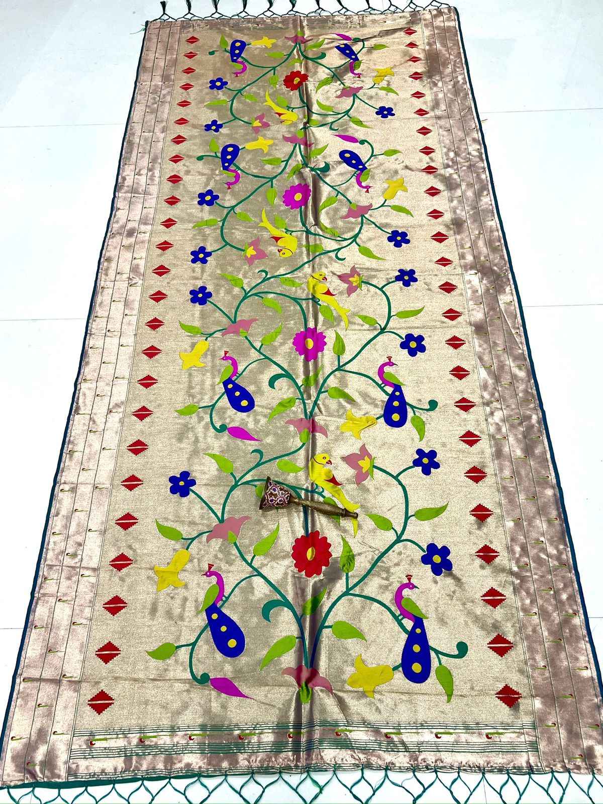 SOFT JARI AND SILK PARROT AND PEACOCK DESIGN DUPATTA AT WHOLESALE PRICE