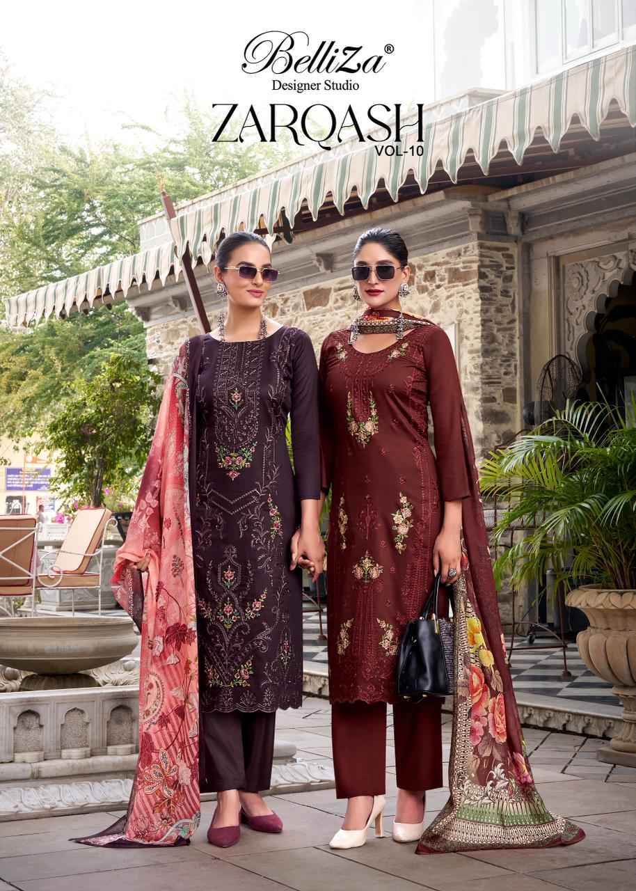 BELLIZA ZARQASH VOL 10 PURE HEAVY JAM COTTON DRESS MATERIAL AT WHOLESALE PRICE
