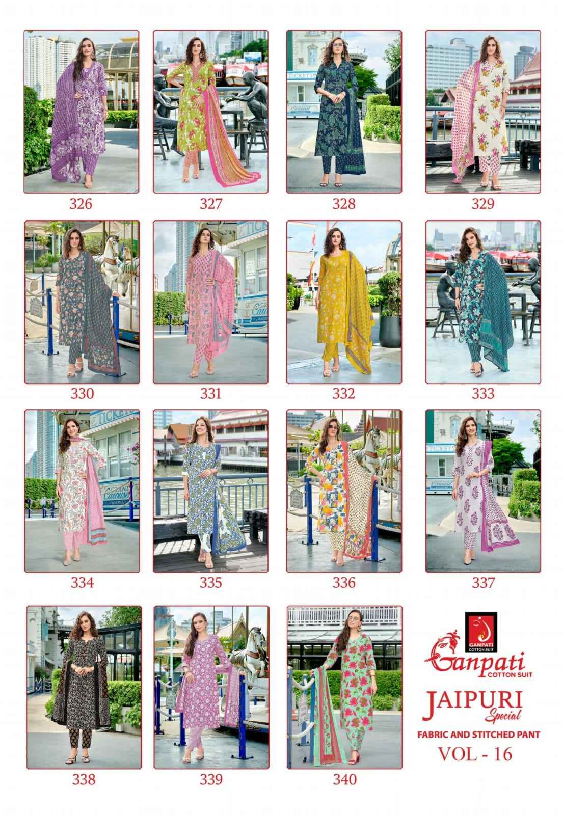 GANPATI JAIPURI VOL-16 KURTI PANT WITH DUPATTA AT WHOLESALE PRICE