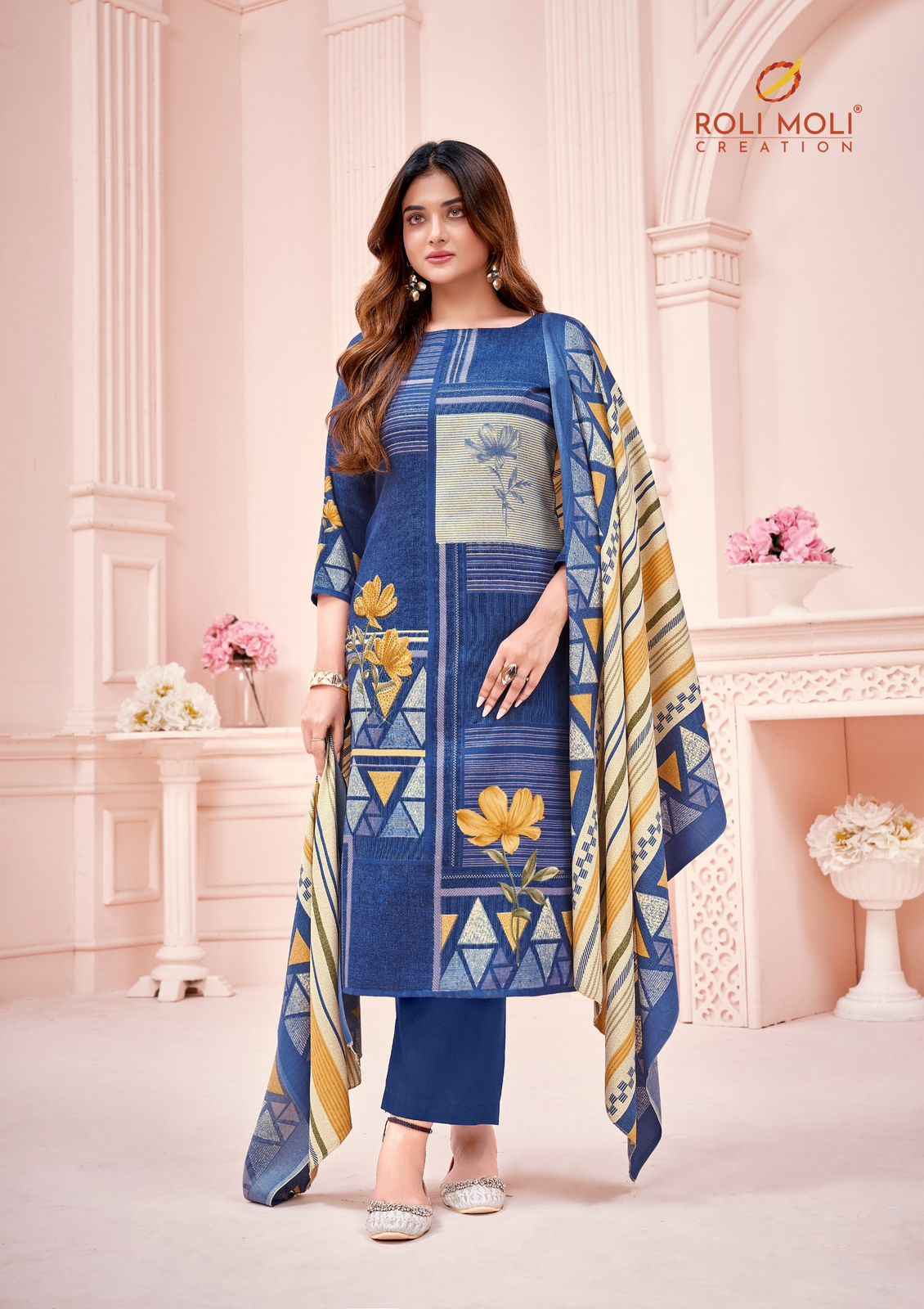 ROLI MOLI TANIA PASHMINA SIROSKI DIAMOND WORK DRESS MATERIAL AT WHOLESALE PRICE