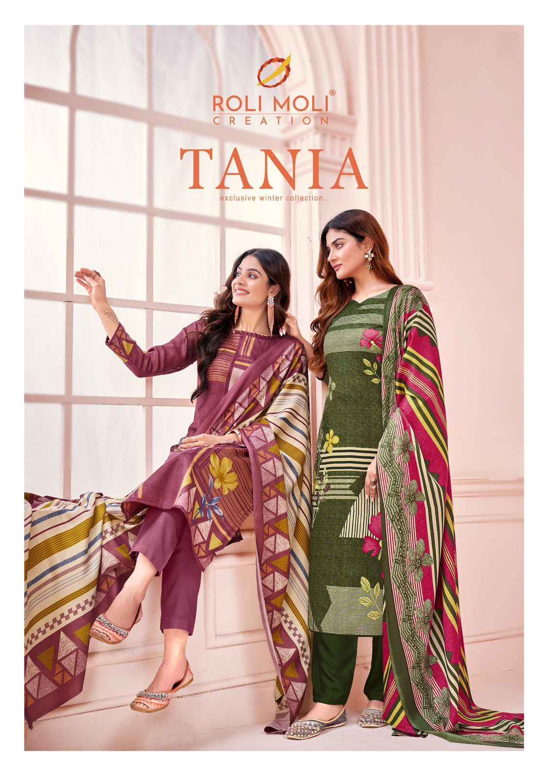 ROLI MOLI TANIA PASHMINA SIROSKI DIAMOND WORK DRESS MATERIAL AT WHOLESALE PRICE