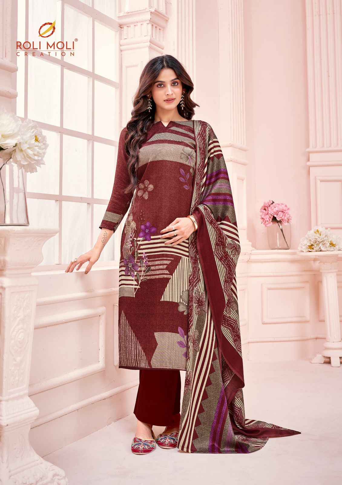 ROLI MOLI TANIA PASHMINA SIROSKI DIAMOND WORK DRESS MATERIAL AT WHOLESALE PRICE