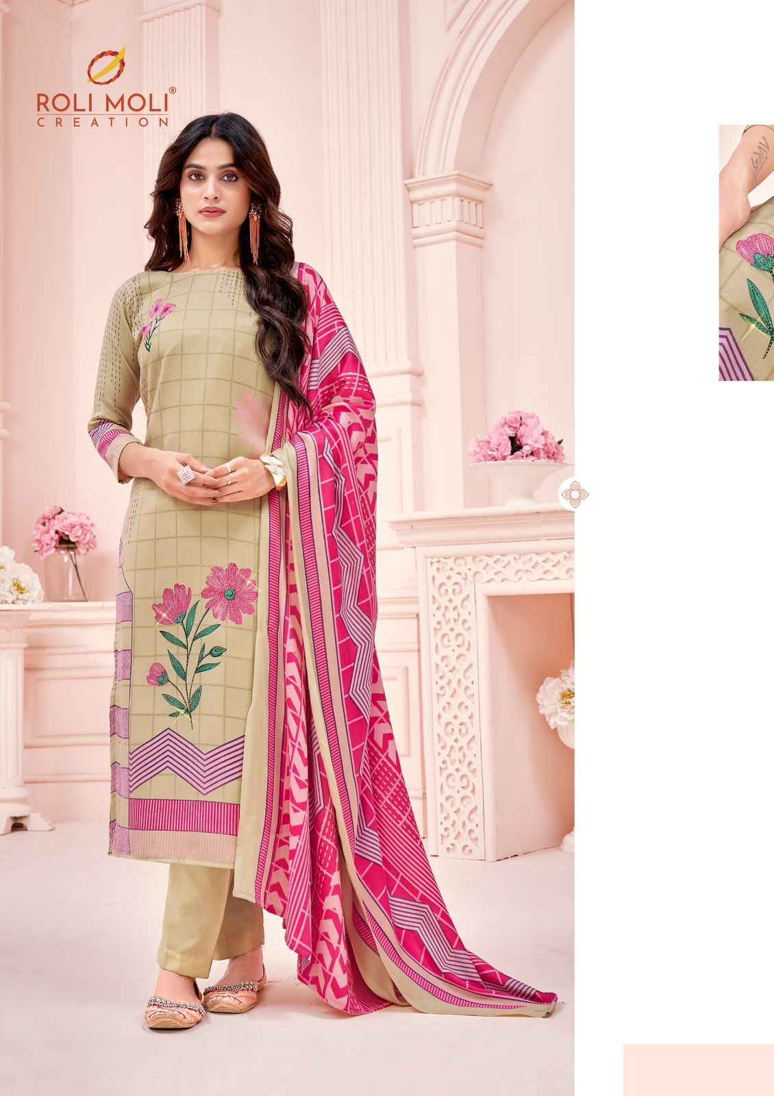 ROLI MOLI TANIA PASHMINA SIROSKI DIAMOND WORK DRESS MATERIAL AT WHOLESALE PRICE