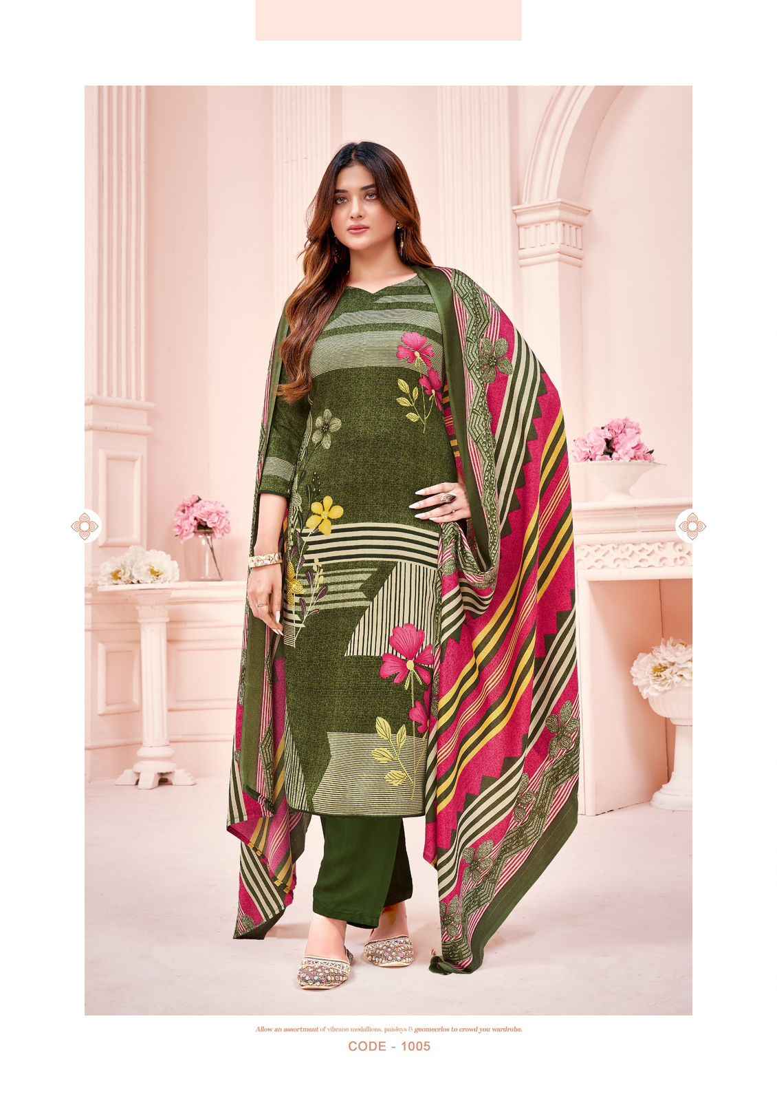 ROLI MOLI TANIA PASHMINA SIROSKI DIAMOND WORK DRESS MATERIAL AT WHOLESALE PRICE