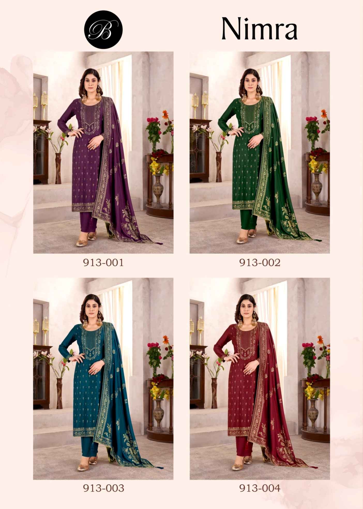 BELLIZA NIMRA PURE VISCOSE PASHMINA TWILL JAQUARD DRESS MATERIAL AT WHOLESALE PRICE