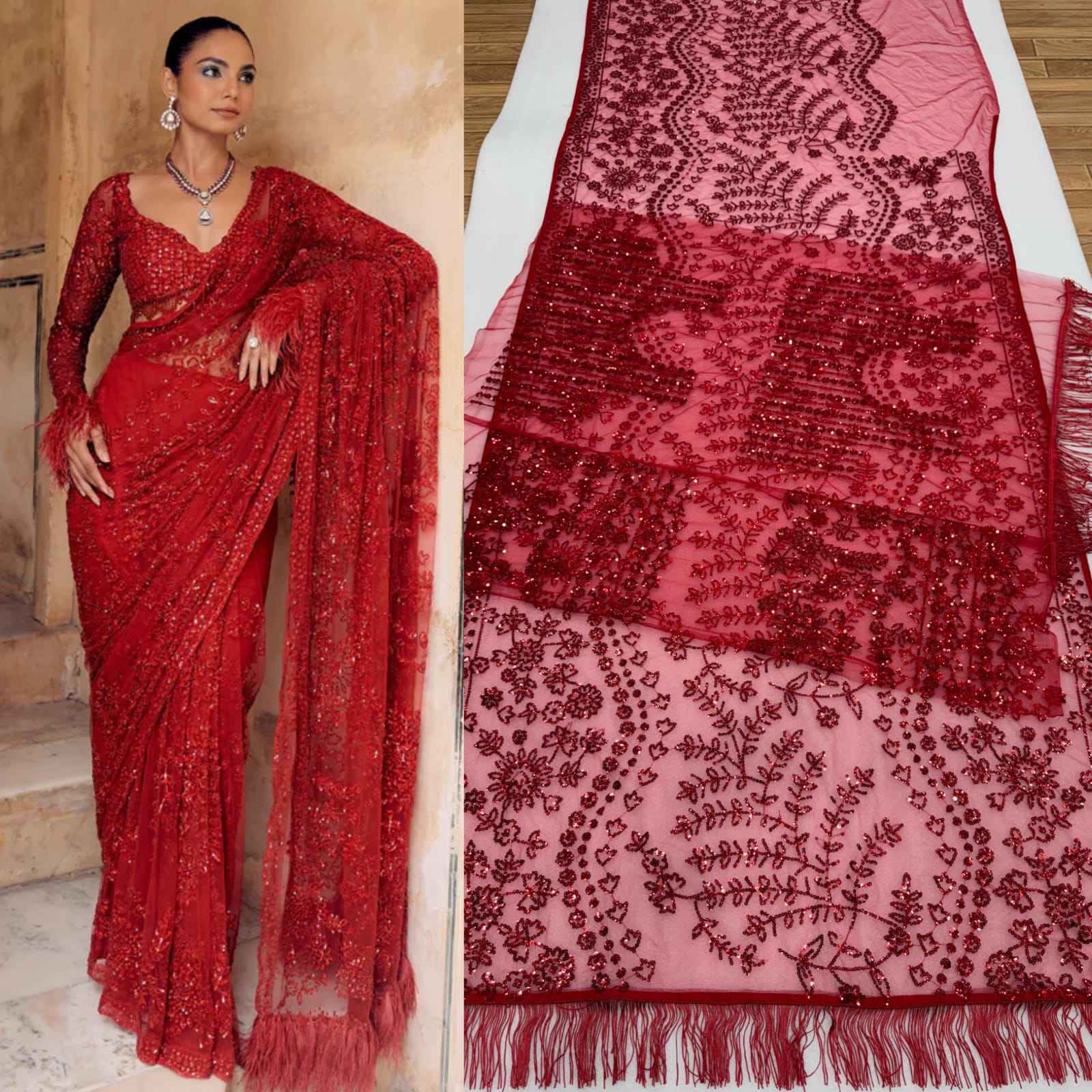 BUTTERFLY NET HEAVY 5MM SEQUINS EMBROIDERY WORK SAREE AT WHOLESALE PRICE