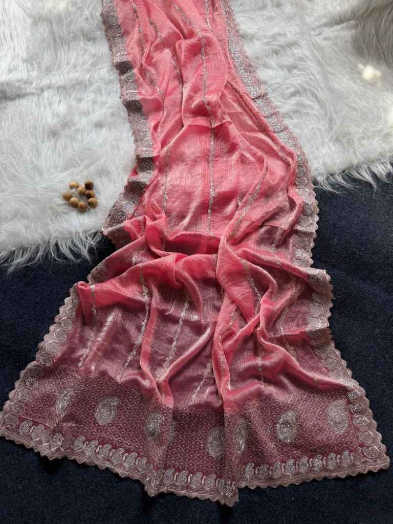 PURE JIMMYCHOO SILK WITH ZARI EMBROIDERY WORK SAREE AT WHOLESALE PRICE