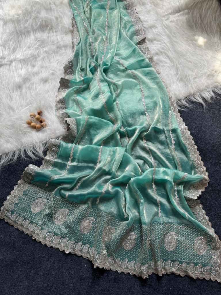 PURE JIMMYCHOO SILK WITH ZARI EMBROIDERY WORK SAREE AT WHOLESALE PRICE