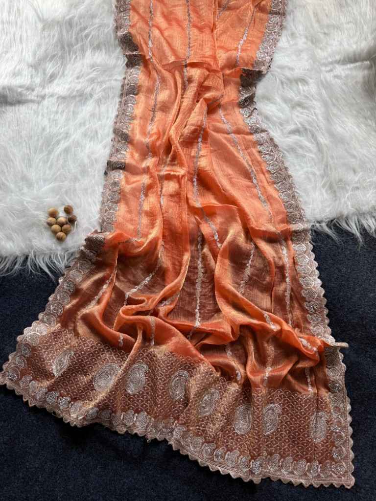 PURE JIMMYCHOO SILK WITH ZARI EMBROIDERY WORK SAREE AT WHOLESALE PRICE