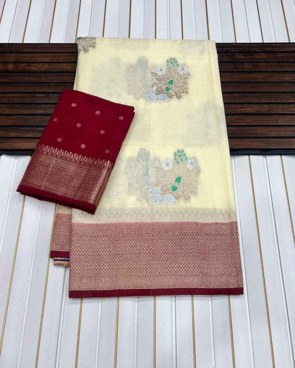 PURE KHADI CREP GEORGETTE JARI MEENA JAQURAD WEVEING SAREE AT WHOLESALE PRICE