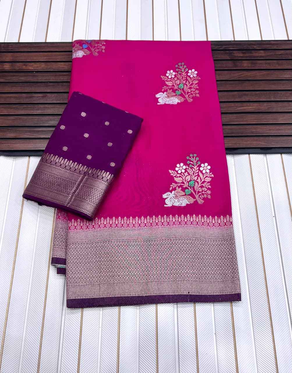 PURE KHADI CREP GEORGETTE JARI MEENA JAQURAD WEVEING SAREE AT WHOLESALE PRICE