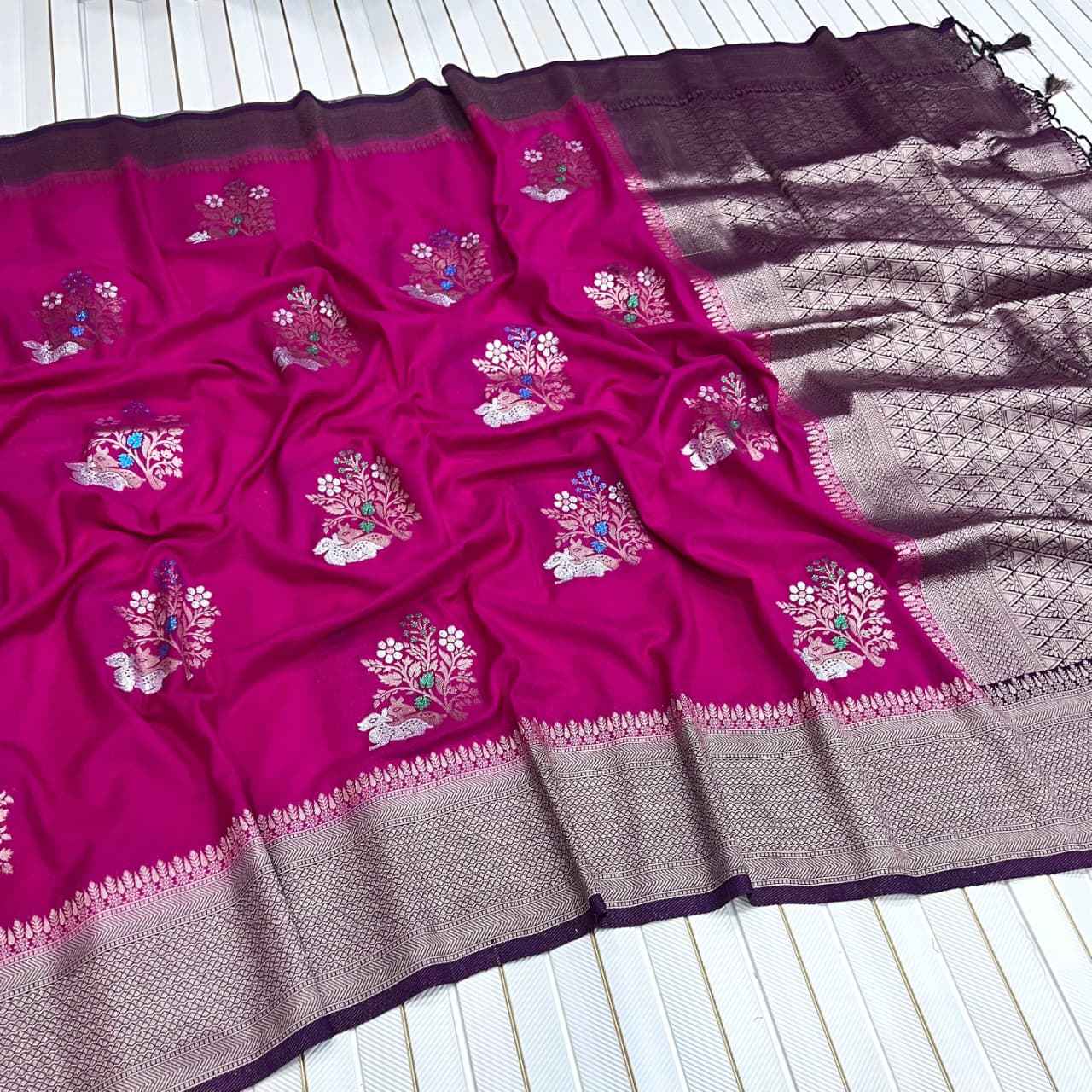 PURE KHADI CREP GEORGETTE JARI MEENA JAQURAD WEVEING SAREE AT WHOLESALE PRICE
