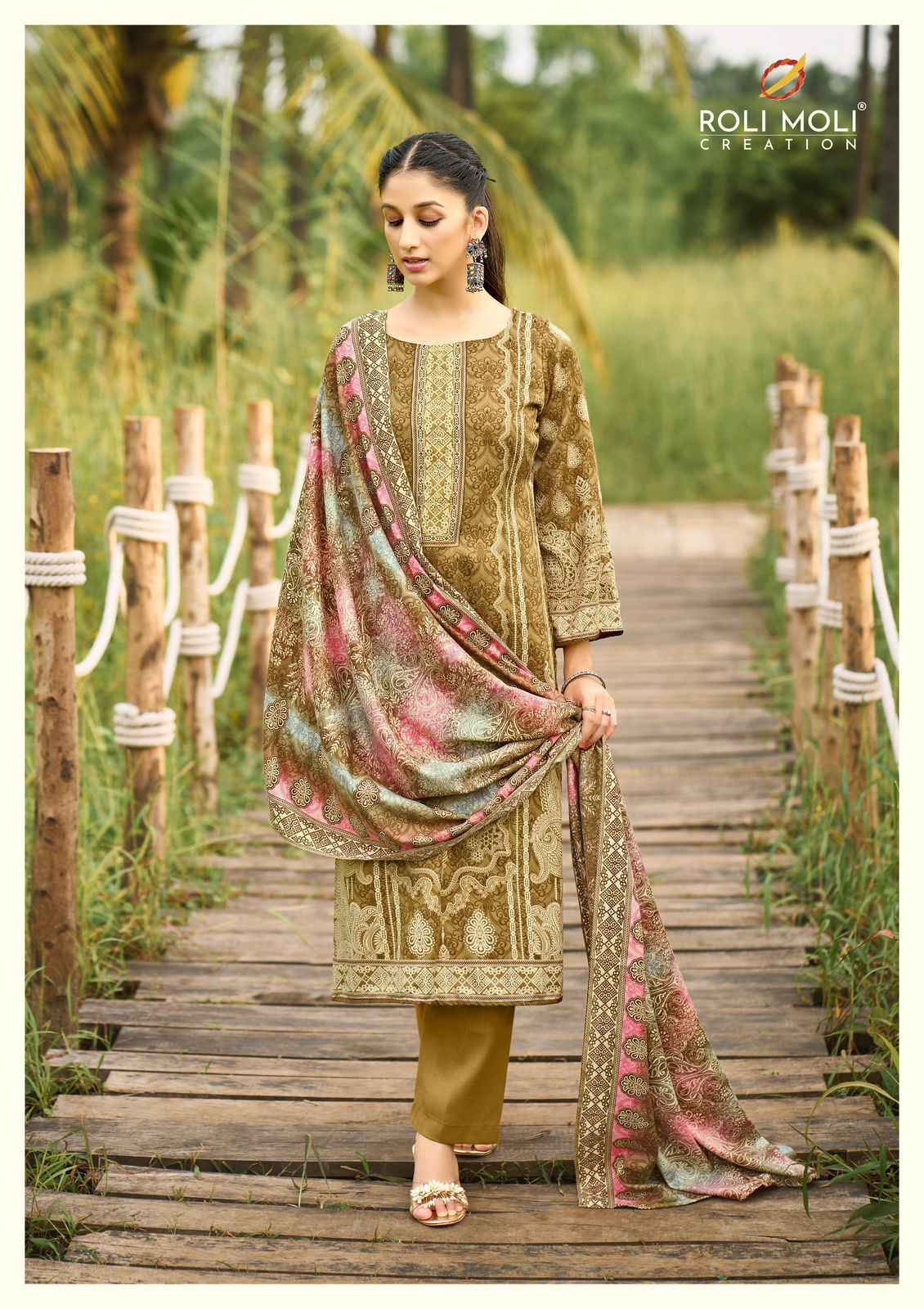 ROLI MOLI FARIDA PASHMINA SIROSKI DIAMOND WORK DRESS MATERIAL AT WHOLESALE PRICE