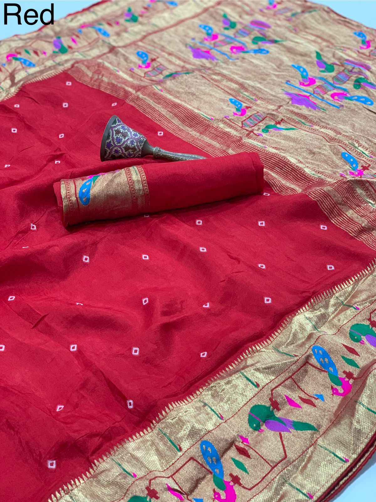 SOFT VISCOS GAJJI SILK BANDHEJ WITH JARI WEAVING WORK SAREE AT WHOLESALE PRICE