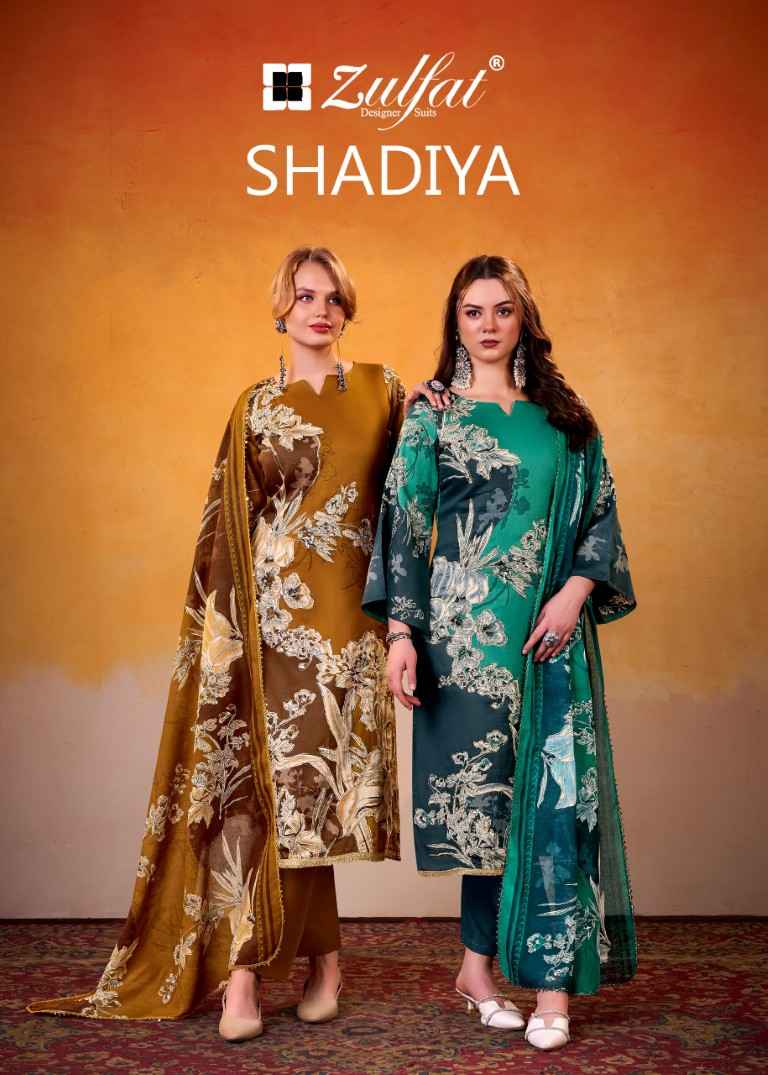 ZULFAT SHADIYA PURE JAM COTTON SATIN HANDWORK DRESS MATERIAL AT WHOLESALE PRICE
