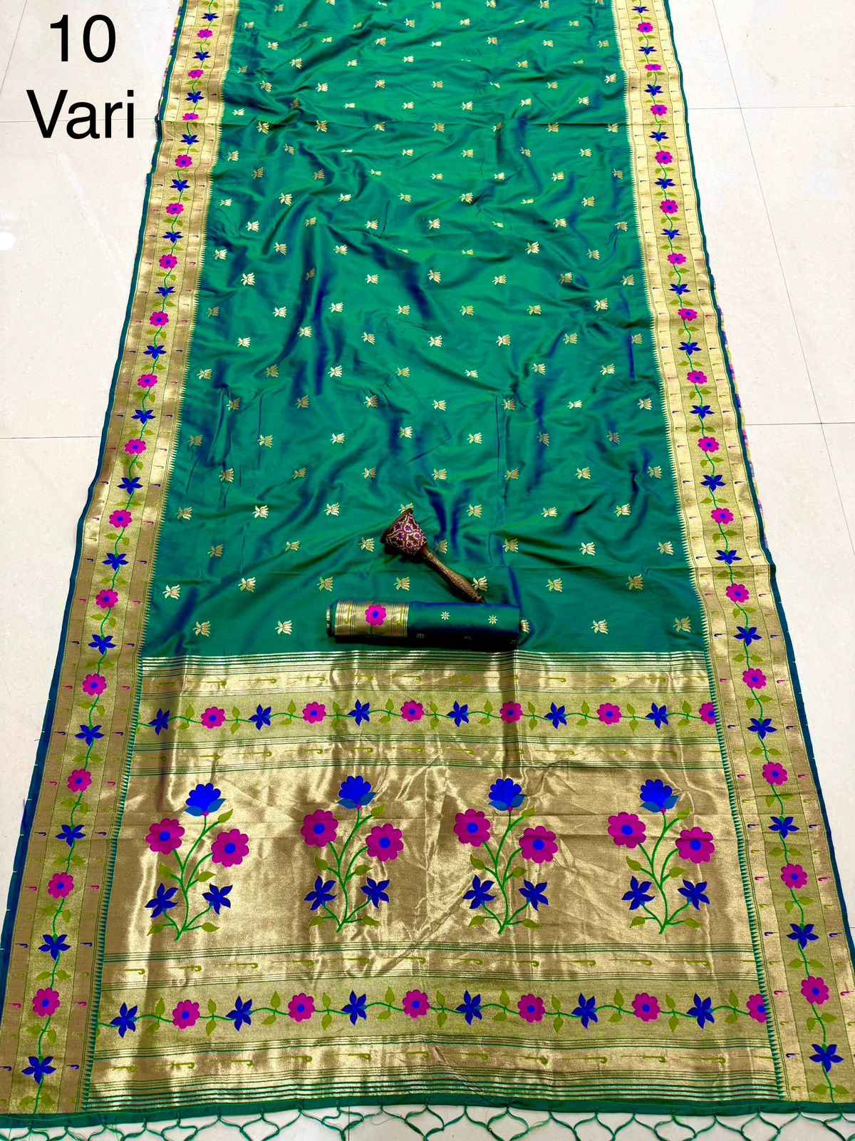 PURE KANCHIVRAM PETHANI SILK PURE ZARI FLOWER 10 YARD SAREE AT WHOLESALE PRICE
