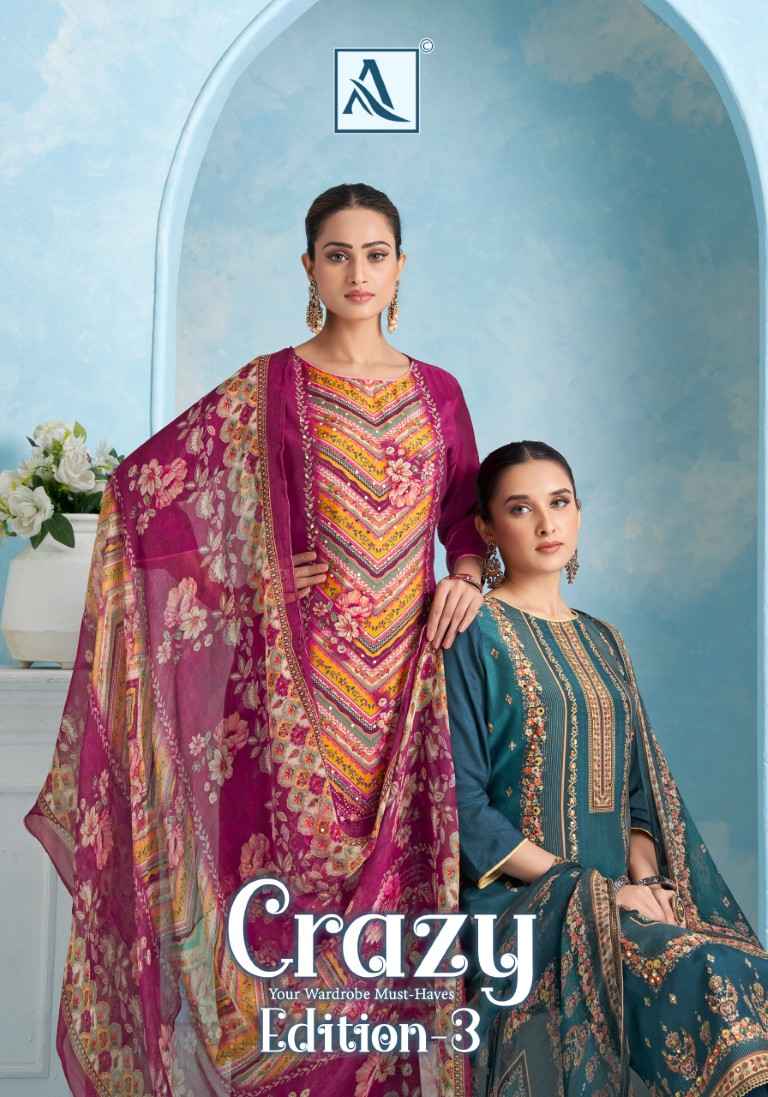 ALOK CRAZY-3 VISCOSE MASLIN DIGITAL PRINT DRESS MATERIAL AT WHOLESALE PRICE
