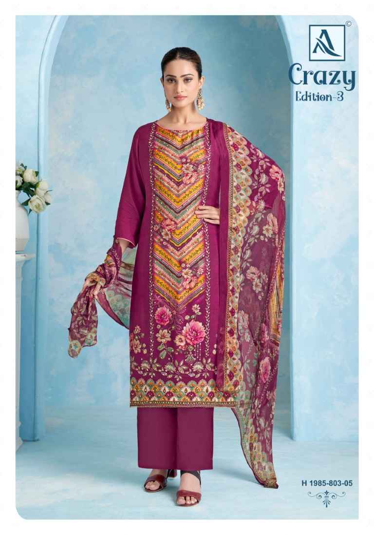 ALOK CRAZY-3 VISCOSE MASLIN DIGITAL PRINT DRESS MATERIAL AT WHOLESALE PRICE
