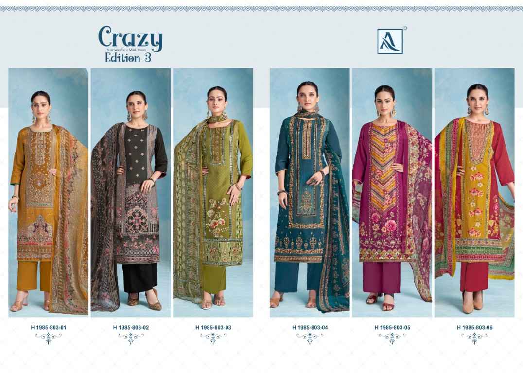 ALOK CRAZY-3 VISCOSE MASLIN DIGITAL PRINT DRESS MATERIAL AT WHOLESALE PRICE