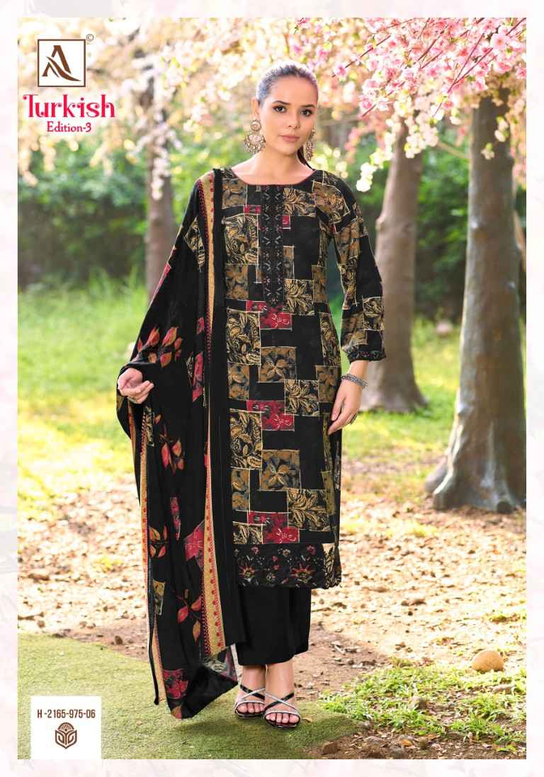 ALOK TURKISH-3 PURE VISCOSE REYON PRINT EMBROIDERY WORK DRESS MATERIAL AT WHOLESALE PRICE 