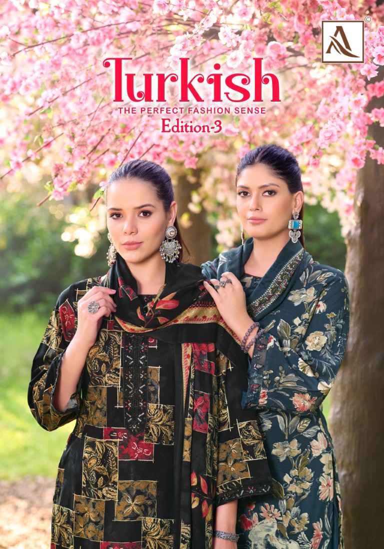 ALOK TURKISH-3 PURE VISCOSE REYON PRINT EMBROIDERY WORK DRESS MATERIAL AT WHOLESALE PRICE 