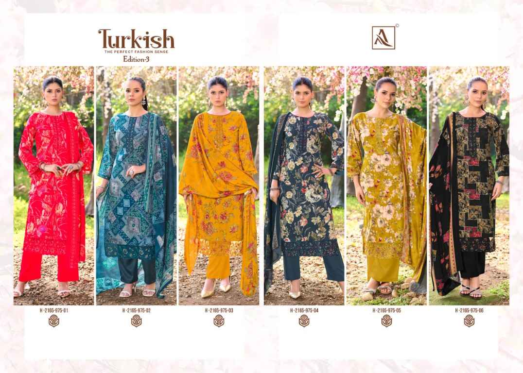 ALOK TURKISH-3 PURE VISCOSE REYON PRINT EMBROIDERY WORK DRESS MATERIAL AT WHOLESALE PRICE 