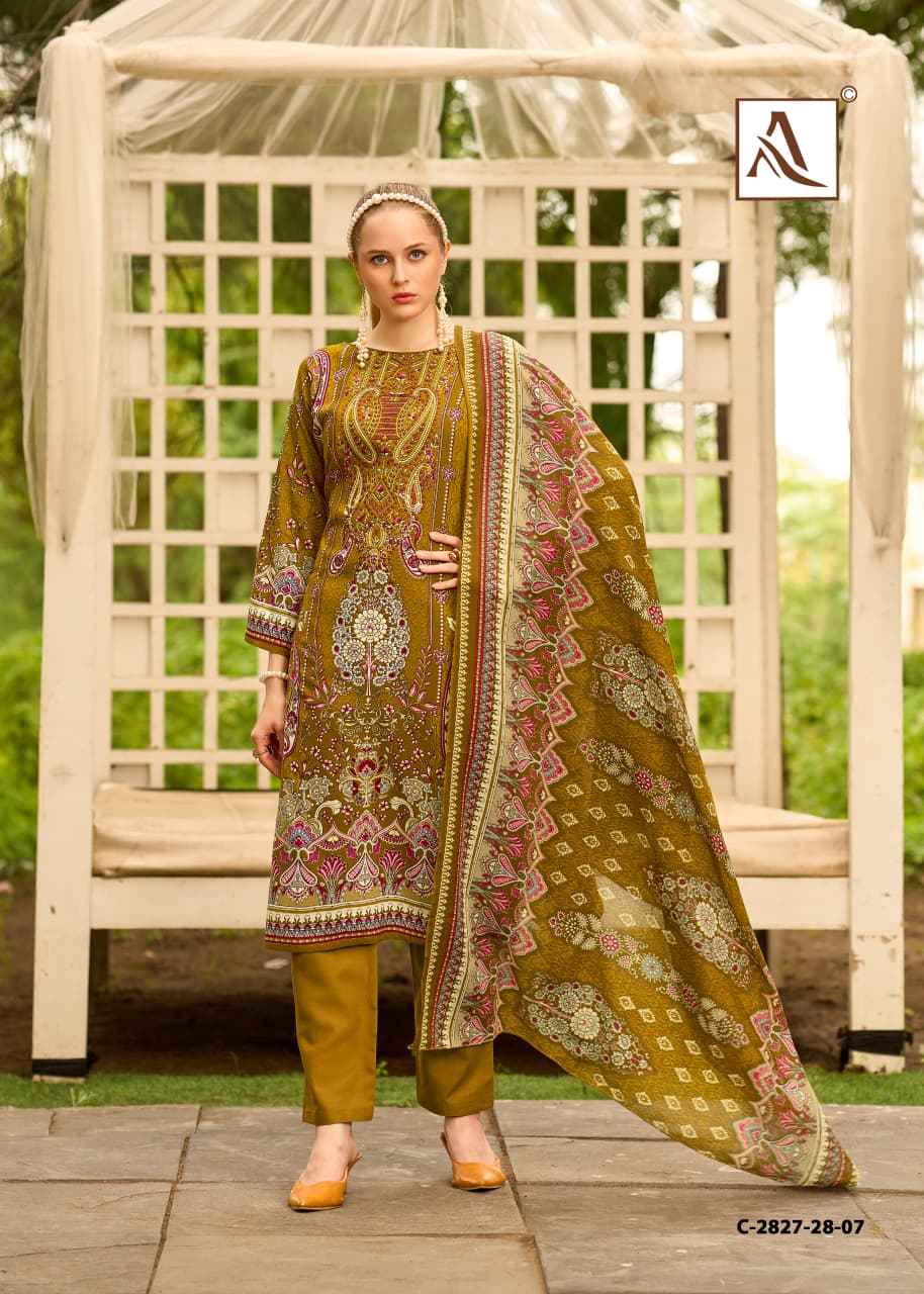 ALOK TAHIRA-3 HEAVY VISCOSE RAYON PRINT WITH EMBROIDERY DRESS MATERIAL AT WHOLESALE PRICE