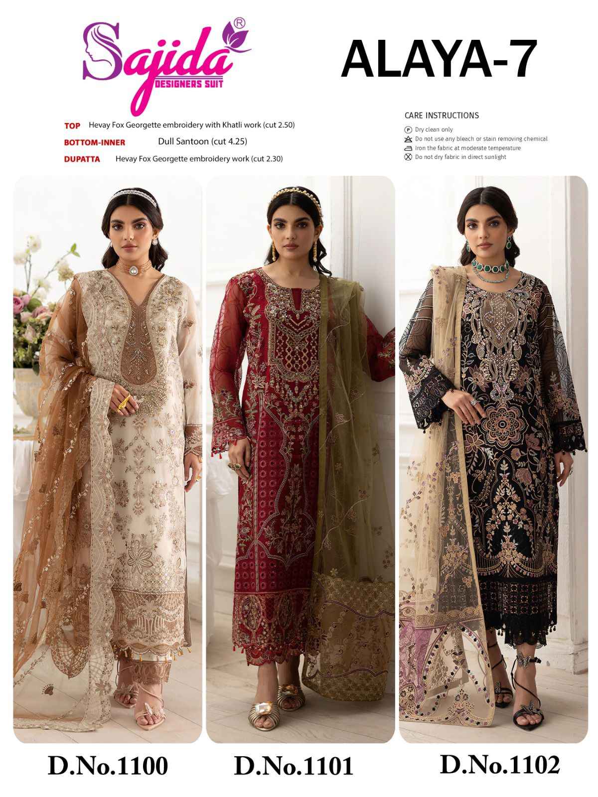 SAJIDA ANAYA VOL-7 GEORGETTE WITH HEAVY EMBROIDERED DRESS MATERIAL AT WHOLESALE PRICE