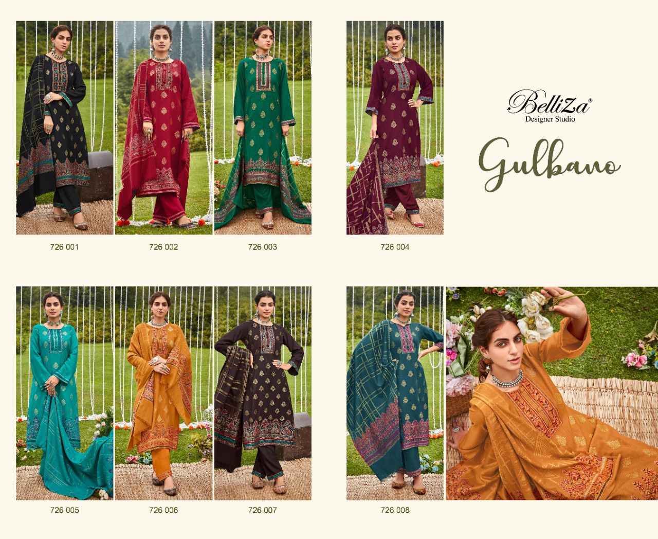 BELLIZA GULBANO PURE WOOL PASHMINA KAANI WEAVING DRESS MATERIAL AT WHOLESALE PRICE 